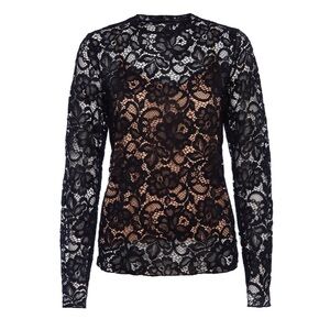 NWT Brochu Walker Donne Floral Lace Top in black with camel colored tank under.